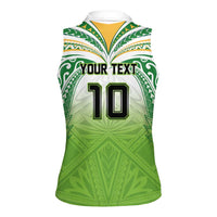 Custom Cook Islands Rugby League Women Sleeveless Polo Shirt Tatau Tribal Motifs-Light Green Color LT03 - Polynesian Pride