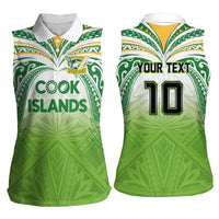Custom Cook Islands Rugby League Women Sleeveless Polo Shirt Tatau Tribal Motifs-Light Green Color LT03 - Polynesian Pride