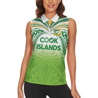 Custom Cook Islands Rugby League Women Sleeveless Polo Shirt Tatau Tribal Motifs-Light Green Color LT03 - Polynesian Pride