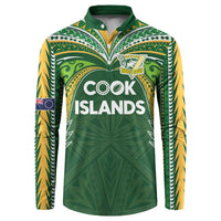 Custom Cook Islands Rugby League Button Sweatshirt Tatau Tribal Motifs-Dark Green Color LT03 Green - Polynesian Pride