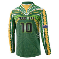 Custom Cook Islands Rugby League Button Sweatshirt Tatau Tribal Motifs-Dark Green Color LT03 - Polynesian Pride