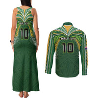 Custom Cook Islands Rugby League Couples Matching Tank Maxi Dress and Long Sleeve Button Shirt Tatau Tribal Motifs-Dark Green Color LT03 - Polynesian Pride