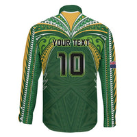 Custom Cook Islands Rugby League Family Matching Long Sleeve Bodycon Dress and Hawaiian Shirt Tatau Tribal Motifs-Dark Green Color LT03 - Polynesian Pride