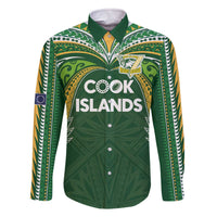 Custom Cook Islands Rugby League Family Matching Off The Shoulder Long Sleeve Dress and Hawaiian Shirt Tatau Tribal Motifs-Dark Green Color - Polynesian Pride