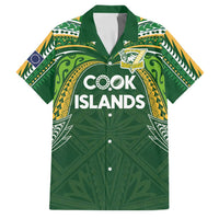 Custom Cook Islands Rugby League Family Matching Off Shoulder Maxi Dress and Hawaiian Shirt Tatau Tribal Motifs-Dark Green Color LT03 Dad's Shirt - Short Sleeve Green - Polynesian Pride