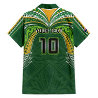 Custom Cook Islands Rugby League Family Matching Off Shoulder Short Dress and Hawaiian Shirt Tatau Tribal Motifs-Dark Green Color LT03 - Polynesian Pride