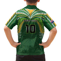 Custom Cook Islands Rugby League Family Matching Short Sleeve Bodycon Dress and Hawaiian Shirt Tatau Tribal Motifs-Dark Green Color LT03 - Polynesian Pride