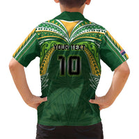 Custom Cook Islands Rugby League Family Matching Summer Maxi Dress and Hawaiian Shirt Tatau Tribal Motifs-Dark Green Color LT03 - Polynesian Pride