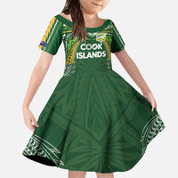 Custom Cook Islands Rugby League Family Matching Summer Maxi Dress and Hawaiian Shirt Tatau Tribal Motifs-Dark Green Color LT03 Daughter's Dress Green - Polynesian Pride