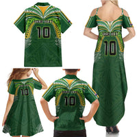 Custom Cook Islands Rugby League Family Matching Summer Maxi Dress and Hawaiian Shirt Tatau Tribal Motifs-Dark Green Color - Polynesian Pride