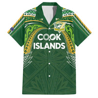 Custom Cook Islands Rugby League Family Matching Summer Maxi Dress and Hawaiian Shirt Tatau Tribal Motifs-Dark Green Color LT03 Dad's Shirt - Short Sleeve Green - Polynesian Pride