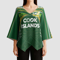 Custom Cook Islands Rugby League Kimono Sleeve Blouse Tatau Tribal Motifs-Dark Green Color - Polynesian Pride