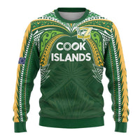 Custom Cook Islands Rugby League Ugly Christmas Sweater Tatau Tribal Motifs-Dark Green Color - Polynesian Pride