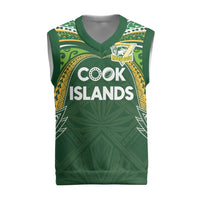 Custom Cook Islands Rugby League Christmas Knitted V-Neck Vest Tatau Tribal Motifs-Dark Green Color LT03 Green - Polynesian Pride