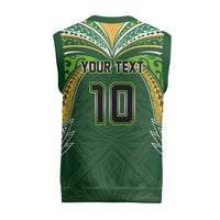Custom Cook Islands Rugby League Christmas Knitted V-Neck Vest Tatau Tribal Motifs-Dark Green Color LT03 - Polynesian Pride