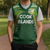 Custom Cook Islands Rugby League Christmas Knitted V-Neck Vest Tatau Tribal Motifs-Dark Green Color LT03 - Polynesian Pride
