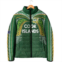 Custom Cook Islands Rugby League Padded Jacket Tatau Tribal Motifs-Dark Green Color LT03 - Polynesian Pride