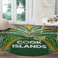 Cook Islands Rugby League Round Carpet Tatau Tribal Motifs-Dark Green Color LT03 - Polynesian Pride