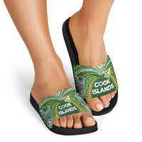 Cook Islands Rugby League Slide Sandals Tatau Tribal Motifs-Dark Green Color LT03 - Polynesian Pride