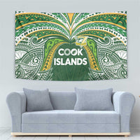 Cook Islands Rugby League Tapestry Tatau Tribal Motifs-Dark Green Color - Polynesian Pride