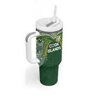 Custom Cook Islands Rugby League Tumbler With Handle Tatau Tribal Motifs-Dark Green Color LT03 - Polynesian Pride