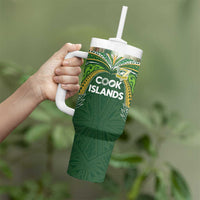 Custom Cook Islands Rugby League Tumbler With Handle Tatau Tribal Motifs-Dark Green Color LT03 - Polynesian Pride