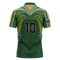 Custom Cook Islands Rugby League Zipper Polo Shirt Tatau Tribal Motifs-Dark Green Color - Polynesian Pride