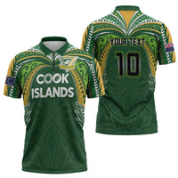 Custom Cook Islands Rugby League Zipper Polo Shirt Tatau Tribal Motifs-Dark Green Color - Polynesian Pride