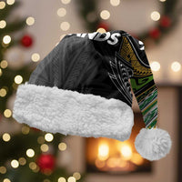 Cook Islands Rugby League Christmas Santa Hat Tatau Tribal Motifs-Black Color LT03 With Fur Black - Polynesian Pride