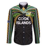 Custom Cook Islands Rugby League Family Matching Long Sleeve Bodycon Dress and Hawaiian Shirt Tatau Tribal Motifs-Black Color LT03 Dad's Shirt - Long Sleeve Black - Polynesian Pride