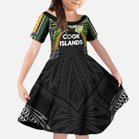 Custom Cook Islands Rugby League Family Matching Mermaid Dress and Hawaiian Shirt Tatau Tribal Motifs-Black Color LT03 Daughter's Dress Black - Polynesian Pride