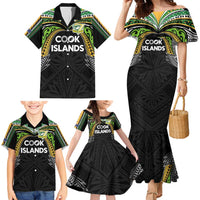 Custom Cook Islands Rugby League Family Matching Mermaid Dress and Hawaiian Shirt Tatau Tribal Motifs-Black Color - Polynesian Pride