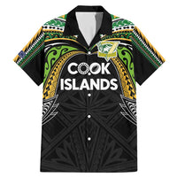 Custom Cook Islands Rugby League Family Matching Mermaid Dress and Hawaiian Shirt Tatau Tribal Motifs-Black Color LT03 Dad's Shirt - Short Sleeve Black - Polynesian Pride
