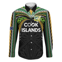 Custom Cook Islands Rugby League Family Matching Mermaid Dress and Hawaiian Shirt Tatau Tribal Motifs-Black Color LT03 Dad's Shirt - Long Sleeve Black - Polynesian Pride