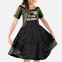 Custom Cook Islands Rugby League Family Matching Off The Shoulder Long Sleeve Dress and Hawaiian Shirt Tatau Tribal Motifs-Black Color - Polynesian Pride