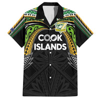 Custom Cook Islands Rugby League Family Matching Off Shoulder Maxi Dress and Hawaiian Shirt Tatau Tribal Motifs-Black Color LT03 Dad's Shirt - Short Sleeve Black - Polynesian Pride