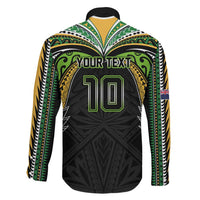 Custom Cook Islands Rugby League Family Matching Off Shoulder Maxi Dress and Hawaiian Shirt Tatau Tribal Motifs-Black Color LT03 - Polynesian Pride