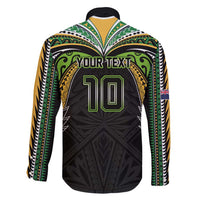 Custom Cook Islands Rugby League Family Matching Off Shoulder Short Dress and Hawaiian Shirt Tatau Tribal Motifs-Black Color LT03 - Polynesian Pride