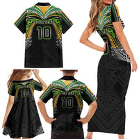 Custom Cook Islands Rugby League Family Matching Short Sleeve Bodycon Dress and Hawaiian Shirt Tatau Tribal Motifs-Black Color LT03 - Polynesian Pride
