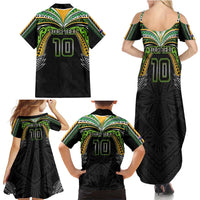 Custom Cook Islands Rugby League Family Matching Summer Maxi Dress and Hawaiian Shirt Tatau Tribal Motifs-Black Color - Polynesian Pride