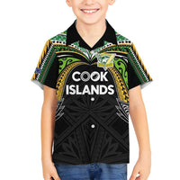 Custom Cook Islands Rugby League Family Matching Tank Maxi Dress and Hawaiian Shirt Tatau Tribal Motifs-Black Color LT03 Son's Shirt Black - Polynesian Pride