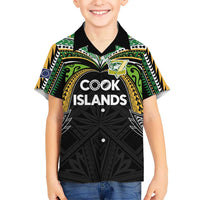 Custom Cook Islands Rugby League Kid Hawaiian Shirt Tatau Tribal Motifs-Black Color - Polynesian Pride