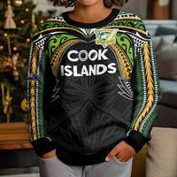 Custom Cook Islands Rugby League Kid Ugly Christmas Sweater Tatau Tribal Motifs-Black Color LT03 - Polynesian Pride