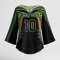 Custom Cook Islands Rugby League Kimono Sleeve Blouse Tatau Tribal Motifs-Black Color - Polynesian Pride