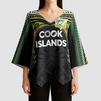 Custom Cook Islands Rugby League Kimono Sleeve Blouse Tatau Tribal Motifs-Black Color - Polynesian Pride