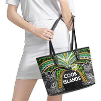 Cook Islands Rugby League Leather Tote Bag Tatau Tribal Motifs-Black Color LT03 - Polynesian Pride
