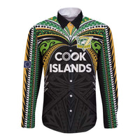 Custom Cook Islands Rugby League Long Sleeve Button Shirt Tatau Tribal Motifs-Black Color LT03 Unisex Black - Polynesian Pride