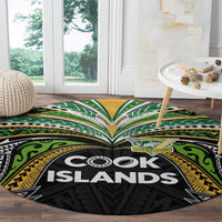 Cook Islands Rugby League Round Carpet Tatau Tribal Motifs-Black Color LT03 - Polynesian Pride