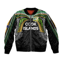 Custom Cook Islands Rugby League Sleeve Zip Bomber Jacket Tatau Tribal Motifs-Black Color LT03 Unisex Black - Polynesian Pride