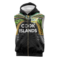 Custom Cook Islands Rugby League Sleeveless Zip Hoodie Tatau Tribal Motifs-Black Color - Polynesian Pride